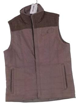Mens Brown Long Sleeve Full Zip Stand Collar Puffer Vest Jacket Size 10