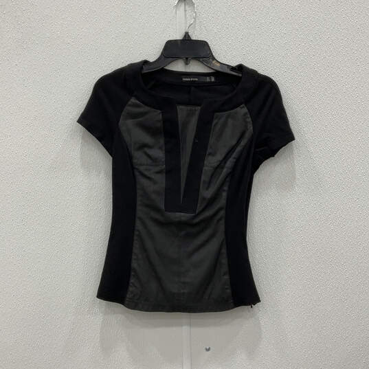 Womens Black Short Sleeve Split Neck Stylish Pullover T-Shirt Size 4 image number 1