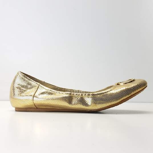 Michael Kors Scrunch Gold Leather Ballet Slippers Shoes Women's Size 9.5 M image number 2