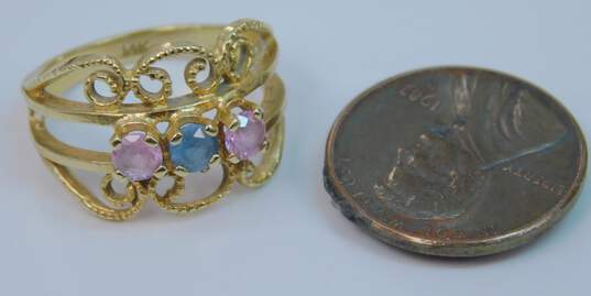 Romantic 14K Yellow Gold Pink Sapphire & Blue Topaz Ring 3.4g image number 5