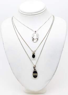 925 Carolyn Pollack Mother & 2 Children Sapphire Onyx Marcasite Necklaces 10.0g