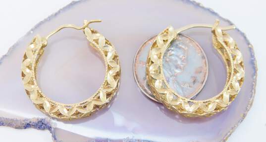 14K Gold Etched Open Lattice Chunky Hoop Earrings For Repair 5.1g image number 3