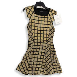 NWT Womens Black Tan Cap Sleeve Square Neck Fit & Flare Dress Size 4