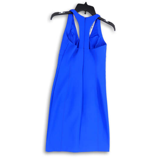 Womens Blue Sleeveless V-Neck Back Zip Casual Midi Shift Dress Size 2 image number 2