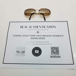 AUTHENTICATED Chanel Gold Tone Half Rimless Wms Sunglasses