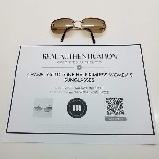 AUTHENTICATED Chanel Gold Tone Half Rimless Wms Sunglasses image number 1