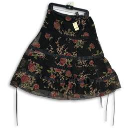 NWT Womens Black Floral Tiered Side Zip Midi A-Line Skirt Size 11/12