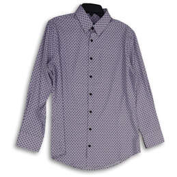 Mens Lavender Blue Geometric Print Long Sleeve Monaco Dress Shirt Size M