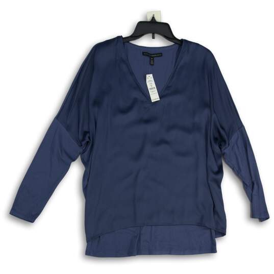 NWT White House Black Market Womens Blue Long Sleeve V-Neck Blouse Top Size M image number 1
