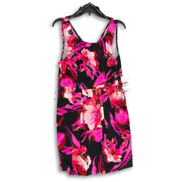 NWT Womens Purple Floral Sleeveless Scoop Neck Back Zip A-Line Dress Size 12