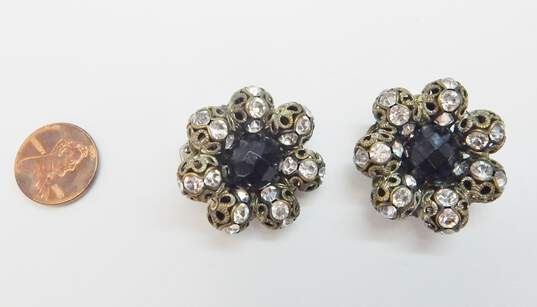 Vintage Hobe Silvertone Black Crystal & Rhinestones Bead Circle Clip On Earrings image number 7