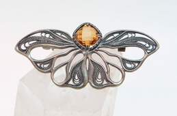 Vintage Silpada Sterling Silver Filigree Cubic Zirconia Butterfly Brooch 8.9g