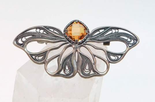 Vintage Silpada Sterling Silver Filigree Cubic Zirconia Butterfly Brooch 8.9g image number 1