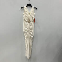 NWT Womens Ivory Pleated V-Neck Sleeveless Back Zip Bodycon Dress Size L