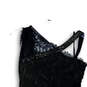 Womens Black Sleeveless Asymmetrical Neck Lace Overlay A-Line Dress Size 8 image number 3