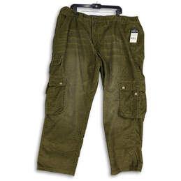 NWT Mens Green Corduroy Flap Pocket Straight Leg Cargo Pants Size 46X34