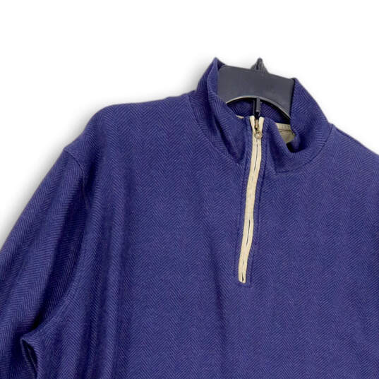 Mens Blue 1/4 Zip Mock Neck Long Sleeve Regular Fit Pullover Sweater Sz XLT image number 3