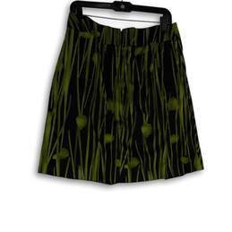 NWT Womens Green Black Pleated Back Zip Short A-Line Skirt Size 6 alternative image