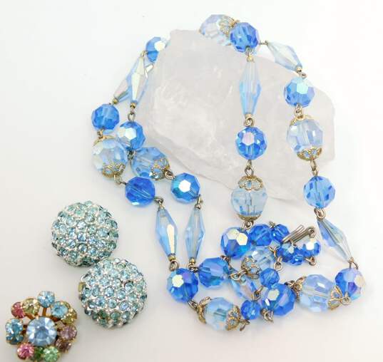 Vintage Blue Aurora Borealis Necklace & Multi Color Icy Rhinestone Jewelry 79.7g image number 4