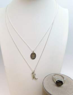 Contemporary 925 K Initial Pendant Necklaces & Smoky Quartz Heart Ring