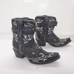 J.B. Dillon Reserve Black Leather Embroidered Buckle Western Boots Women's Size 9B