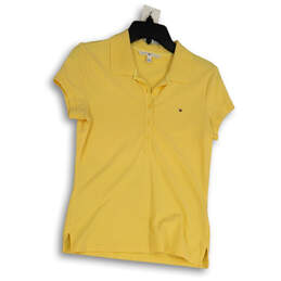 Womens Yellow Short Sleeve Button Collared Pullover Golf Polo Shirt Size S