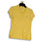 Womens Yellow Short Sleeve Button Collared Pullover Golf Polo Shirt Size S image number 1