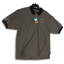 NWT Mens Black Beige Striped Chicago Blackhawk Polo Shirt Size XL