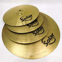 Sabian Solar Cymbals Set (4); 20 Inch Ride, 16 Inch Crash, and 14 Inch Hi-Hats