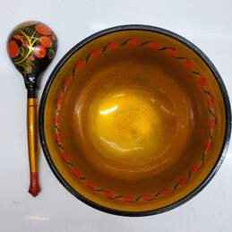 Vintage Soviet Russian Handpainted Wooden Bowl & Spoon alternative image