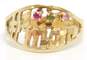 10K Gold Ruby Pink Sapphire & Green Tourmaline Number 1 Mom Etched Band Ring 2.6g image number 3