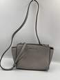 Womens Gray Leather Inner Pockets Logo Detachable Strap Crossbody Bag image number 1