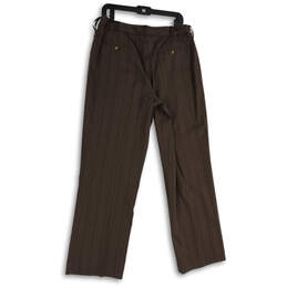 Womens Brown Striped Flat Front Straight Leg Dress Pants Size 12 alternative image