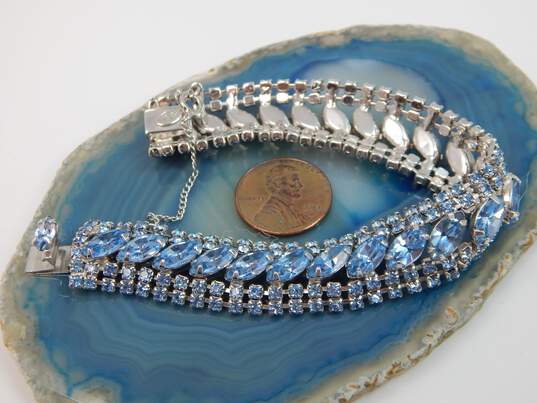 Vintage Weiss Blue Icy Rhinestone Silver Tone Bracelet 23.9g image number 5
