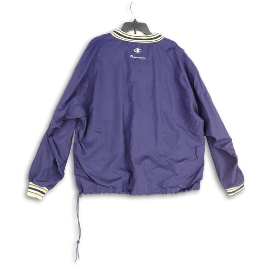 Mens Blue V-Neck Long Sleeve Pullover Windbreaker Jacket Size XL image number 2