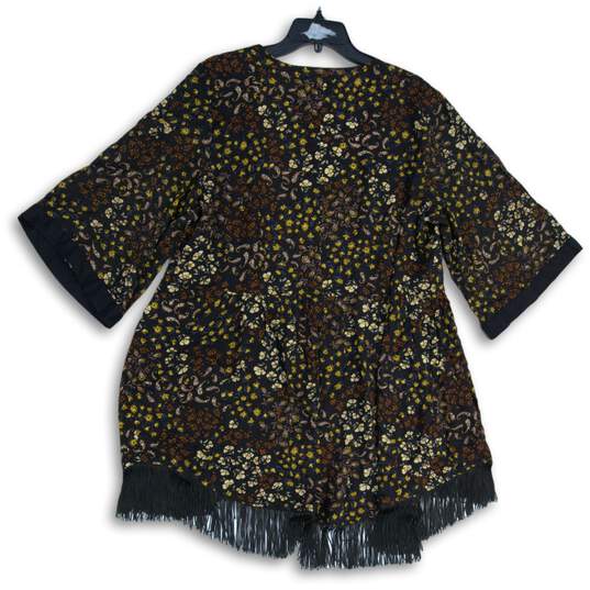 NWT Maurices Womens Black Floral Fringe Open Front Kimono Blouse Top Size XL image number 2