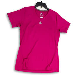 Womens Purple Climalite Techfit Short Sleeve V-Neck Pullover T-Shirt Size L