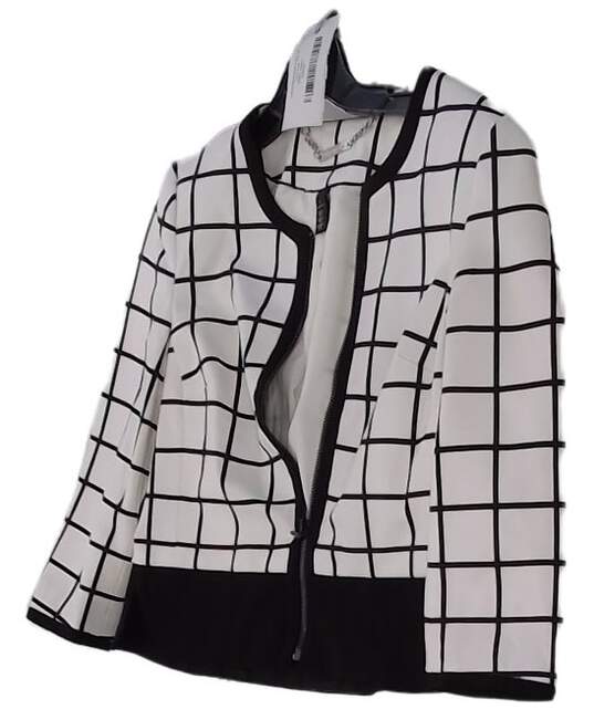 Womens White Black Check Long Sleeve Round Neck Full Zip Jacket Size 4 image number 3