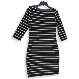 Womens Black White Striped 3/4 Sleeve Boat Neck Boardwalk Sheath Dress Sz 4 alternative image