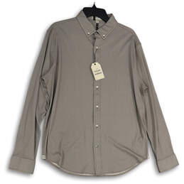 NWT Mens Brown Geometric Spread Collar Long Sleeve Button-Up Shirt Size XL