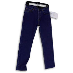 NWT Womens Blue Denim Medium Wash Pockets Back Zip Straight Leg Jeans Sz 27