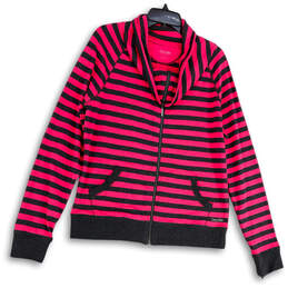 Womens Pink Gray Striped Performance Quick Dry Full-Zip Jacket Size Large