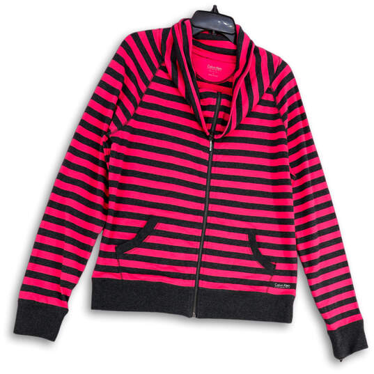 Womens Pink Gray Striped Performance Quick Dry Full-Zip Jacket Size Large image number 1