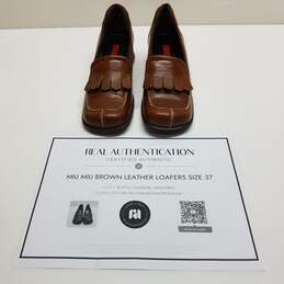 AUTHENTICATED Miu Miu Brown Leather Loafers Size 37