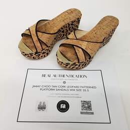 Jimmy Choo Tan Cork Leopard Patterned Platform Sandals Women's Size 6