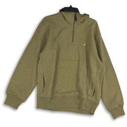 Nautica Mens Green Long Sleeve Quarter Zip Mock Neck Pullover Sweatshirt Size L