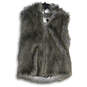 Womens Gray Faux Fur Stand Collar Sleeveless Vest Size X-Large image number 1