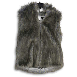 Womens Gray Faux Fur Stand Collar Sleeveless Vest Size X-Large