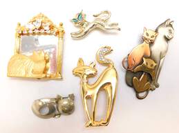JJ & Gerrys Goldtone Cat Lady Rhinestones & Faux Turquoise Kittens Brooches