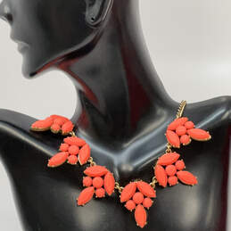 Designer J Crew Gold-Tone Link Chain Coral Gemstone Statement Necklace